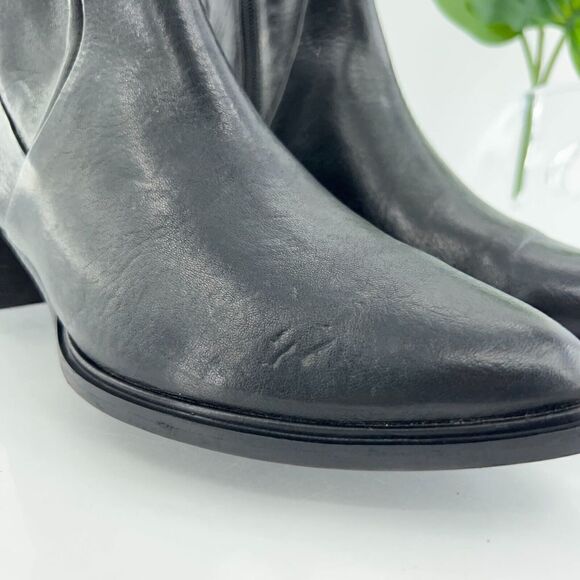 Paul Green Women's Boot Size 8 Block Heel Pointed Bootie Black Leather Zip Up - Picture 5 of 16